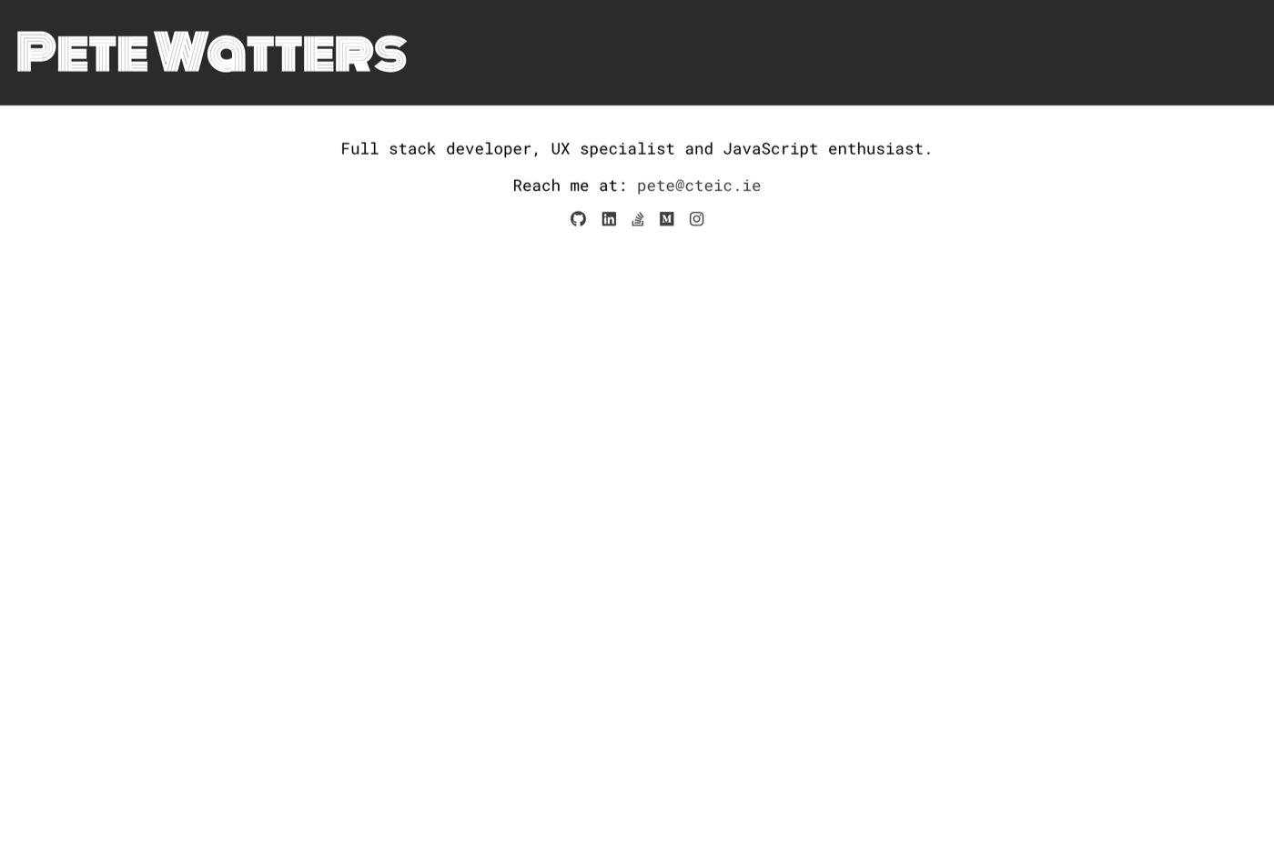 The 2021 portfolio: a Monoton wordmark, the tagline "Full stack developer, UX specialist and JavaScript enthusiast", and a row of social icons.