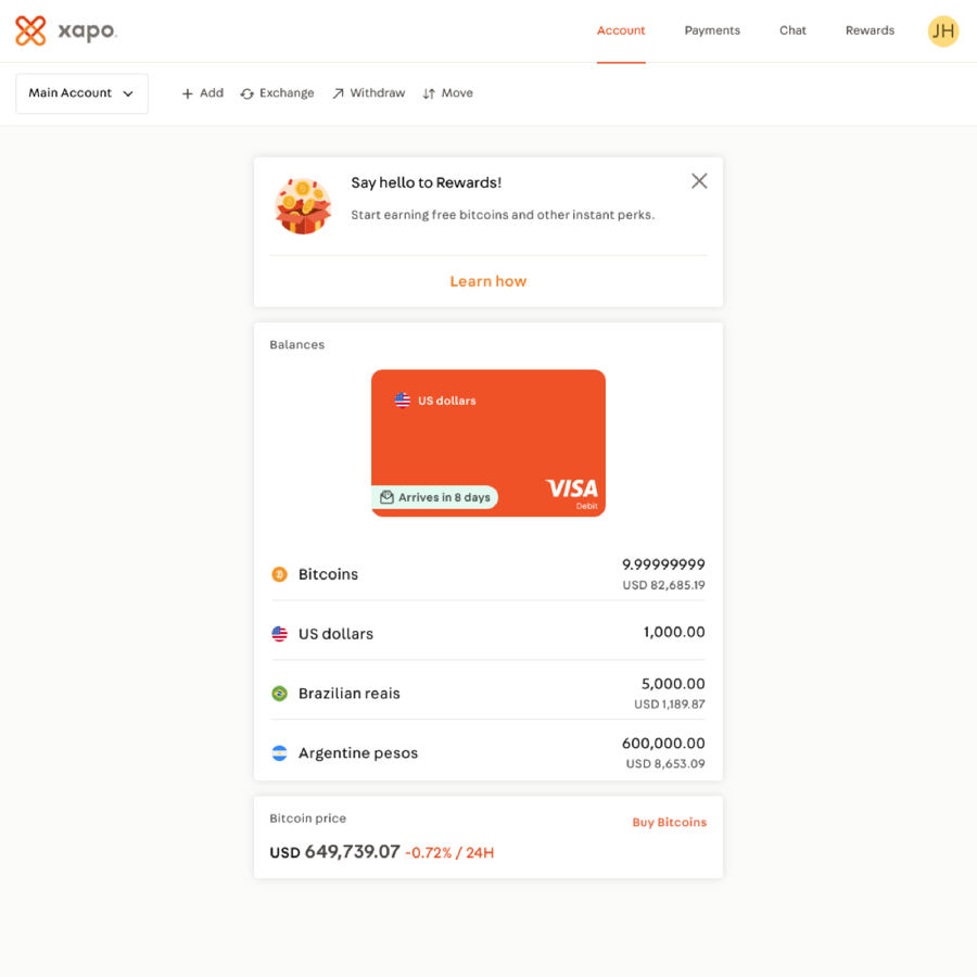 Xapo wallet — multi-currency balances and debit card